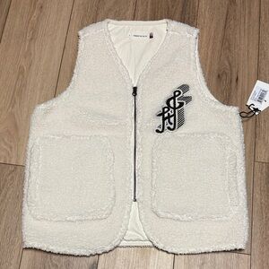 Honor the gift NWT MENS S UNISEX Cream Fleece ZIPPER Vest with Logo